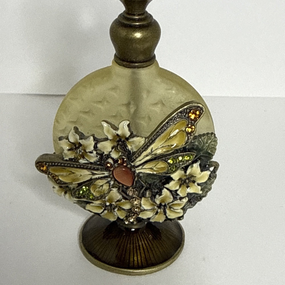 Vintage Dragonfly Perfume Bottle 4"  Rhinestone Enamel Crystal Stopper #1621 - Picture 4 of 11